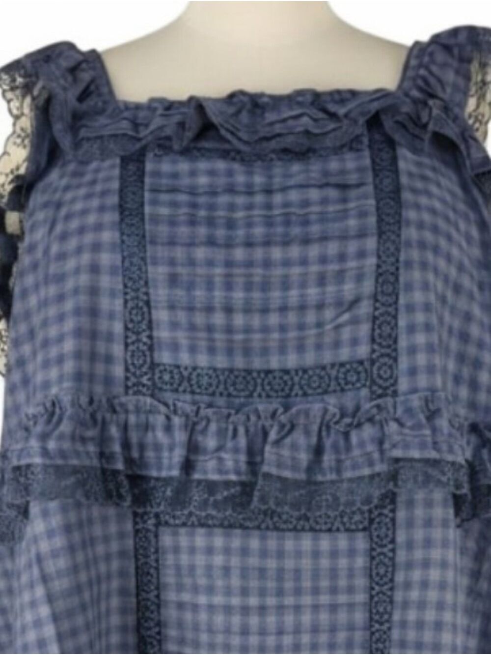 Torrid FESTI Blue Gingham Lace Ruffle Open Back Tiered Dress 2X NWT Cottagecore - Picture 5 of 11
